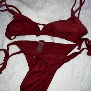 Red Bikini Set with Triangle Top and Side Tie Bottoms